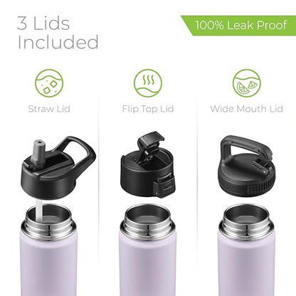 SipX™ 18 oz Insulated Water Bottle with 3 Lids – Leakproof Stainless Steel, Triple Insulated – Cold 24 Hours/Hot 12 Hours – Durable Bottle for School, Gym, Travel – Purple - color: Purple, size: 18 Ounces