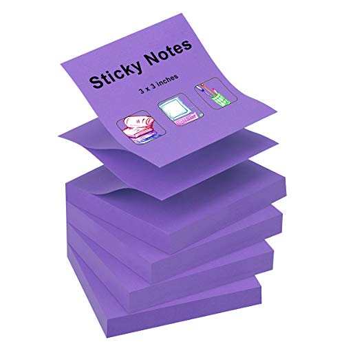 ZCZN 400 Sheets Pop-up Sticky Notes, 3 x 3 Inches, 4 Pads Bright Color Self-Stick Notes, 100 Sheets/Pad, Purple - color: Purple