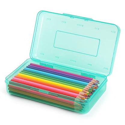 Tamaki 1 Pack Plastic Pencil Box Large Capacity, Light Green | Clear Boxes with Snap-tight Lid Stackable Design and Stylish Office Supplies Storage Organizer - color: Light Green