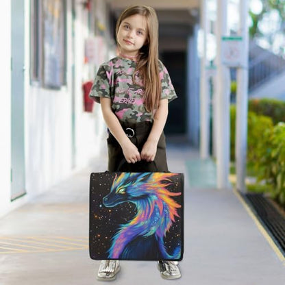 ALAZA Black Colorful Dragon Zipper Binder Bag 3 Ring Binder Large Capacity 1.5 Inch Multi-Pockets Organizer with Shoulder Strap and Handle for School Office Supplies