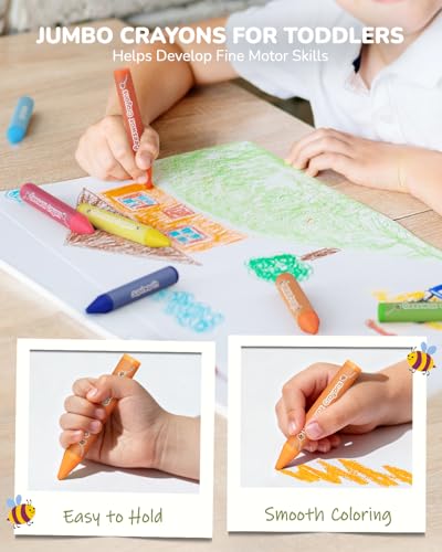 JUPITEARTH 24 Non-Toxic Beeswax Crayons, Jumbo Crayons for Toddlers 1–3, Silky & Washable, Easy to Hold & Safe for Kids, Mess-Free Coloring for Preschool Art Supplies, Ages 2–4 & 4–8