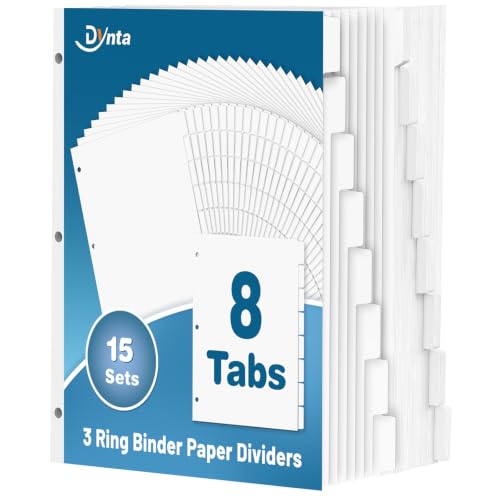 Dynta 15 Sets Binder Dividers with Tabs 120 Dividers, 1/8 Cut Tabs, Letter Size, Blank Write On Page Dividers for School, Office and Home, White - color: White