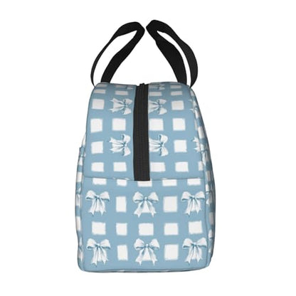 Lunch Bag Blue Check Bows Insulated Lunch Box Reusable Cooler Tote for Adults Student Girl Boy Work Office School Picnic Over 3 Years Old - color: B0368