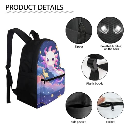 BIGCARJOB Cute Axolotl Backpack for Girls 8-10,Pink Axolotl Star Print School Bookbags Little Girls Back to School Daypack Children Kids Kawai School Backpack with Lunchbags Pencil Holder - color: Axolotl Star Print, size: One Size