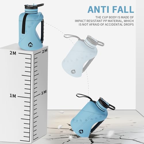 64oz Half Gallon Water Bottle with Straw & Chug Lid, Dishwasher Safe BPA-Free PP Plastic Jug, Heavy Duty Shatter-proof Gym Bottle with Handle & Carrying Strap - color: Blue, size: 74 Ounces
