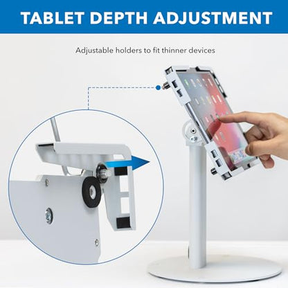 Mount-It! Universal Tablet Stand with Tilt, Anti-Theft Retail iPad POS Kiosk Stand, Fits 9.7"–13.1" Tablets, 90° Rotation & 180° Tilt, 20 lb Capacity, Steel Countertop Mount, White - color: White