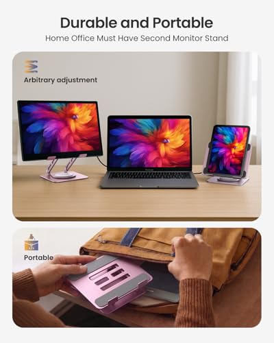 LOXP Metal Tablet Stand, 360 Rotating iPad Stand with Heavy-Duty Base, Tablet Holder Compatible with 4.7-16.9" Device, iPad Pro Air Mini, Kindle, Surface Tablet, Portable Monitors - Purplish Pink - color: Purplish Pink