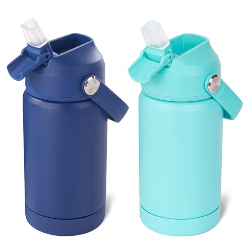 Kerilyn 12oz Kids Water Bottle 2 Pack, Stainless Steel Insulated Water Bottle Bulk, Toddler Cups with Straws Leak-Proof, Kids Water Bottles for School Boys Girls, BPA Free, Blue+Green 2 Piece Set - color: A. Blue+Green