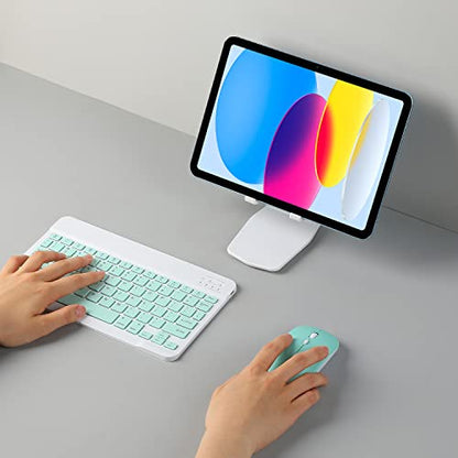 Rechargeable Bluetooth Keyboard and Mouse Combo for iPad, Ultra-Slim Portable Wireless Mouse Keyboard for iPad Pro Air Mini iPhone Samsung Tablet Cell Phone Android, iPadOS/iOS 13 and Above (Green) - color: Green