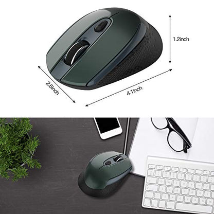 Cimetech Wireless Ergonomic Mouse, 2.4G Computer Optical, 6 Buttons, Silent With USB Receiver, 3 Adjustable DPI for Laptop, Desktop, Mac, PC - Dark Green - color: Green