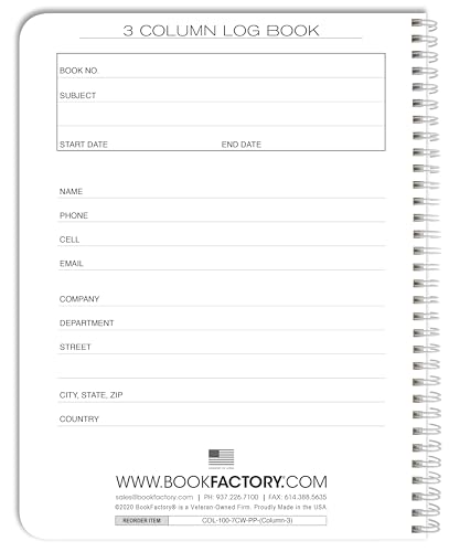 BookFactory 3 Column Log Book, Wire-O, 100 Pages | Columnar Notebook Format, 8.5'' x 11'' - Made in USA - size: 3 Column, style: Wire-O