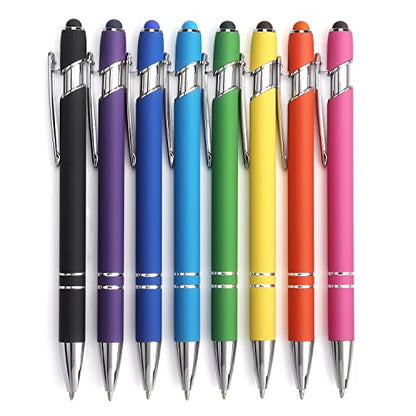 Bribobo 8 Pack Ballpoint Pen 2-in-1 Stylus, 1.0 mm Black Ink | Retractable Ballpoint Pen with Stylus tip, Metal Stylus Pen for Touch Screens - color: 8