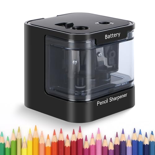 Eagle Electric Pencil Sharpener, Dual Holes, Battery Powered for School/Office/Art, 5s Fast Sharpening, Portable w/Large Shaving Tray & Replaceable Blades, for 6-12 mm Pencils (Black) - color: Black
