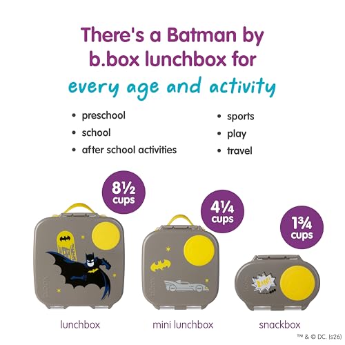 b.box Batman Mini Lunch Box Kids | 4.25 Cup Leak Proof Bento Box for Kids Ages 3+ | 3 Compartment Snack Containers, School Lunch Container, Dishwasher Safe, BPA-Free, PFAS-Free - color: Batman, size: 1-pack