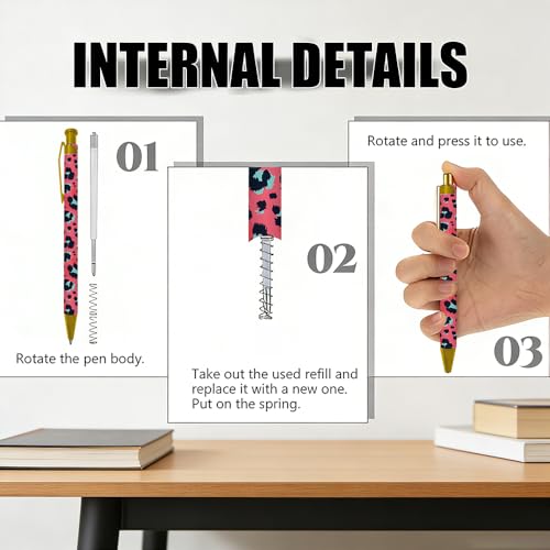 Ballpoint Pen 4Pcs Click Black Ink Metal Retractable 1.0 mm Medium Ballpoint Pens Quick Dry for Office School (4, Pink leopard print) - color: Pink leopard print