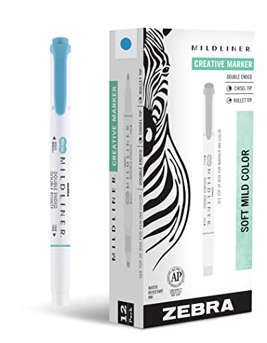 Zebra Pen Mildliner Dual-Tip Highlighters, Broad and Fine Tips, Ideal for Bible Highlighting, No Bleed, School Supplies, Teacher Supplies, and Office Supplies, Mild Smoke Blue Ink, 12-Pack (78420upc) - color: Smoke Blue