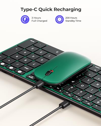seenda SKM64-2 Bluetooth Keyboard and Mouse Combo for Mac, MacBook and iPad | 3-device Bluetooth switching, rechargeable, quiet keys/clicks, compact slim design for office and home use, Black & Green - color: Black & Green
