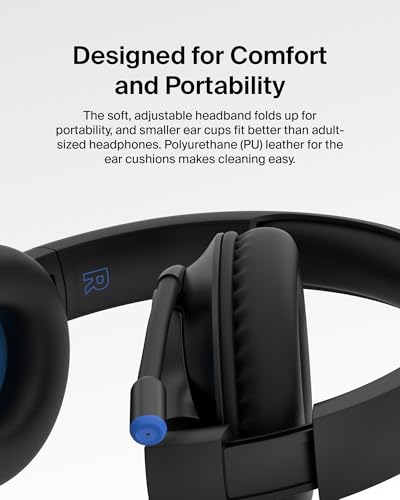 Belkin SoundForm Inspire Wired Over-Ear Headset for Kids, Online Learning & Travel w/Built-in Boom Mic, 85dB Safe Volume Limit - USB-C & 3.5mm - Compatible w/iPhone, iPad, Galaxy & More - Black - color: Black, style: Wired