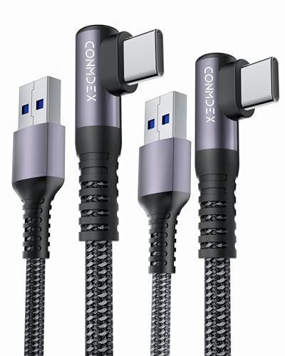 CONMDEX USB to USB C Cable [3ft, 2-Pack] 10Gbps USB 3.1 Gen 2 Data Transfer Cord, Right Angle Android Auto CarPlay Cable, Fast Charging Type C Cable for iPhone 16 Plus Pro Max Samsung Galaxy S23 - size: 3ft+3ft