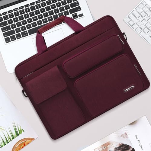 MOSISO Laptop Shoulder Bag 15.6 inch, 15-15.6 inch Computer Bag | Compatible with MacBook Pro 16 inch, HP, Dell, Lenovo with 2 Raised&1 Flapover&1 Horizontal Pocket&Handle&Belt, Wine Red - color: Wine Red, size: 16 inch