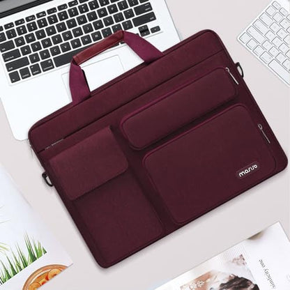MOSISO Laptop Shoulder Bag 15.6 inch, 15-15.6 inch Computer Bag | Compatible with MacBook Pro 16 inch, HP, Dell, Lenovo with 2 Raised&1 Flapover&1 Horizontal Pocket&Handle&Belt, Wine Red - color: Wine Red, size: 16 inch