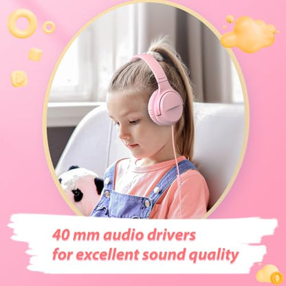 Wired Type-C Headphones for Boys/Girls with 94dB Safe Volume Limited, HD Stereo Sound Foldable Over-Ear Headphones for Tablet/School/Travel（2 Pack）