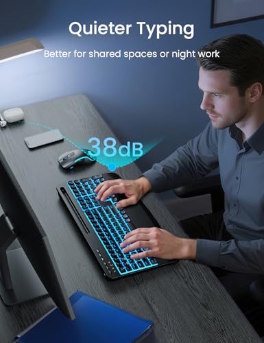 SABLUTE Wireless Keyboard and Mouse Combo, Rechargeable 4000mAh Light up Quiet Keyboard with Wrist Rest & Phone Holder, Ergonomic Silent Typing for PC/Mac/Laptop/Windows/Chrome OS
