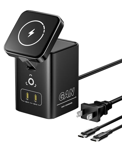 PISEN 4-in-1 Mag-Safe Wireless Charger - 45W GaN Charging Station for Multiple Devices, Qi Certified Mag-Safe Stand Magnetic Wireless Charger Fast Charging for iPhone 16/15/14/13/12, Samsung, AirPods