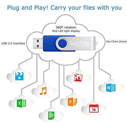 SamData USB 2.0 Flash Drive 32GB, 4 Pack Thumb Drive Swivel Memory Stick External Storage (4 Colors: Blue Green Red Yellow) - color: 32GB Blue Green Red Yellow
