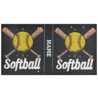 Custom 3 Ring Binder Softball 1.5" Round Ring Binders Personalized Name View Binder with 200 Sheet for School Supplies Women Men Office, 1 Pack - color: Custom Softball