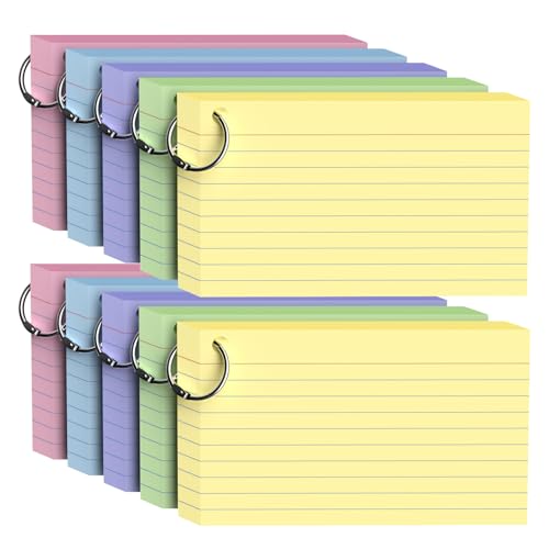 500Count Colored Index Cards 3x5 Inch with Ring, Heavy Weight Flash Cards, Note Taking Supplies, Portable Note Cards, Study Flashcards for Students & Teachers, Office Home School Study Supplies - color: Multicolor-10