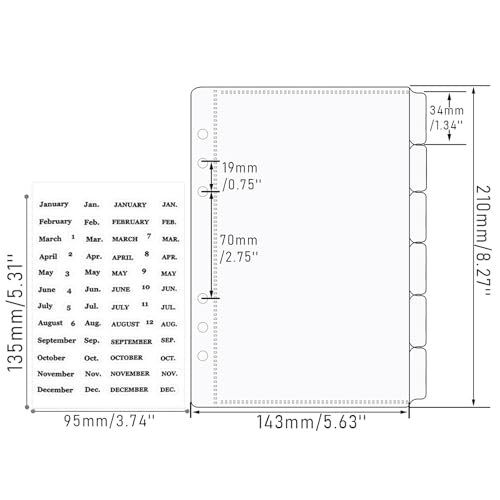 NatSumeBasics 12 A5 Binder Pocket Dividers with Tabs Zipless 5" x 8" Clear Cash Stuffing Envelopes Planner Inserts for 6 Ring Budgeting Accessories (12 A5)