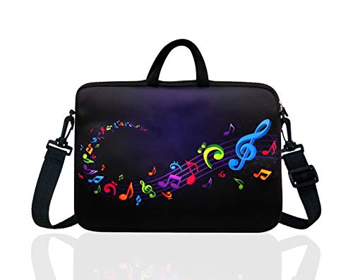 14-Inch Neoprene Laptop Shoulder Messenger Bag Case Sleeve for 13 13.3 14 14.1" Inch Notebook/Chromebook (Colourful Music Note) - color: Colourful Music Note