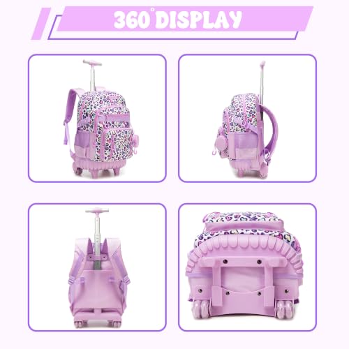 Meetbelify Rolling Backpack for Girls Boys Backpacks with Wheels Kids Carry on Luggage for Girls Boys - color: Purple Love