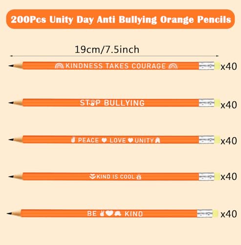 AmazingSpark 200 Pcs Anti Bullying Awareness Pencils Bulk Against Bullying Pencils Unisex Orange Motivational for Women Men Awareness Educational Learning Activities Teacher Office Unity Day