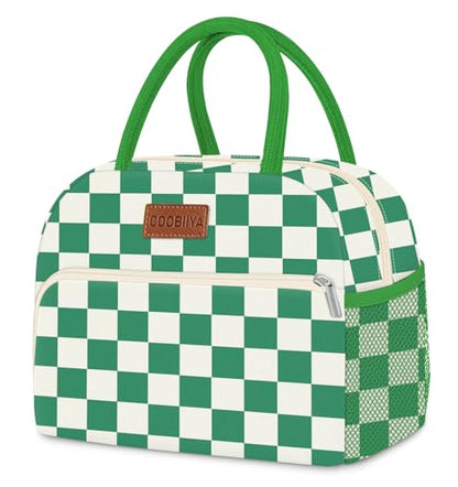 Coobiiya Lunch Bag Lunch Box for Women Men, Cute Lunch Tote Bags Insulated Reusable LunchBags Large Capacity Cooler Bag for Work Travel Picnic adults - color: Green gingham