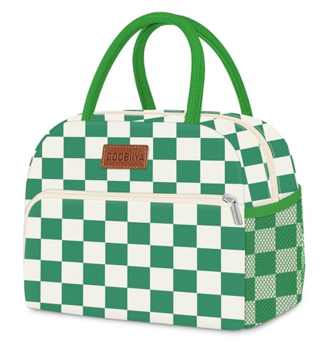 Coobiiya Lunch Bag Lunch Box for Women Men, Cute Lunch Tote Bags Insulated Reusable LunchBags Large Capacity Cooler Bag for Work Travel Picnic adults - color: Green gingham
