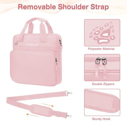 MOSISO 3 Ring Zipper Binder, 2 inch O-Ring Binder Organizer 500 Sheets Capacity Multiple Pockets Bag for Office with Handle & Shoulder Strap Compatible with 13 inch Laptop/Tablet, Pink