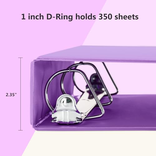 ViVin 튼튼한 3.8cm(1.5인치) 3링 바인더, 포켓 포함, 슬랜트 D 링, PVC 프리, 맞춤형 클리어 뷰 바인더, 21.6 x 27.9cm(8.5 x 11인치) 용지 350장 보관, 6팩 (퍼플) - color: 핑크, size: 1.5인치