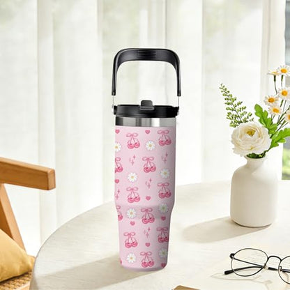 Pink Cherry Tumbler 30oz with Handle - Stainless Steel Insulated Cup, Leakproof Water Bottle with Cherry Design for Women & Girls, Perfect Birthday Christmas Gift - color: Pink cherry, size: 30 Ounces