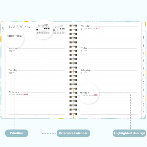 2026 Planner, Weekly and Monthly Calendar Planner Agenda, Jan 2026 - Dec 2026, Planning Academic Book, Office Desk Accessories and School Supplies - A5 (6.3'' x 8.5'') - color: D-Blue Daisies