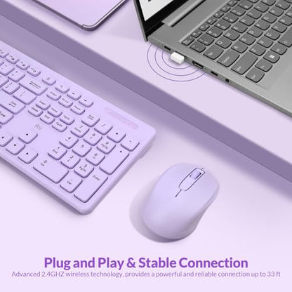 Wireless Keyboard and Mouse Combo - Rii Standard Office PC Keyboard and Optical Wireless Mice (Purple) - color: Purple