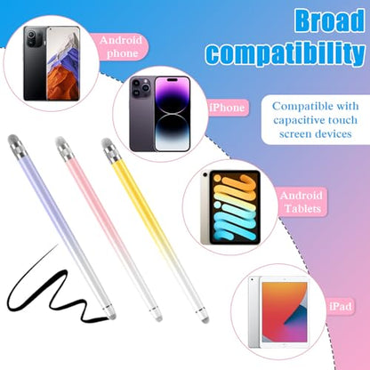 Bopomofo 3PCS Stylus Pen for Touchscreen,High Sensitivity & Precision | Metal Barrel,Fiber Tip,No Charging,Compatible with iPhone iPad Android Microsoft Surface Nintendo Switch Touch Screen - color: Purple/Pink/Yellow