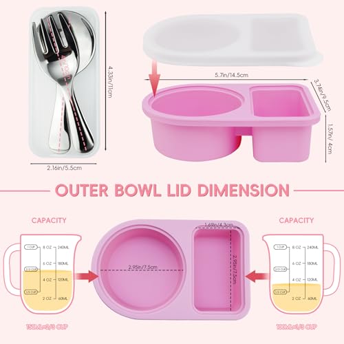 3 Pcs Reusable Snack Containers With Lids,Silicone Snack Containers,Meal Prep Containers,8 Oz Silicone Lunch Box,Includes 304 Stainless Steel Fork & Spoon(3 Color)