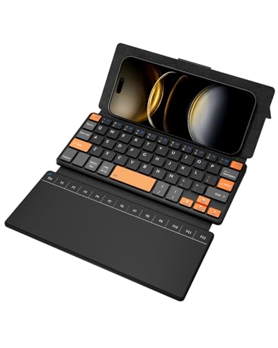 Doohoeek Travel Keyboard with Touchpad, Universal Compact Keyboard with Large Trackpad & Any-Angle Stand for Android/iOS/Windows, Dual-Device Bluetooth Keypad for Phones/Galaxy Z Fold/iPad mini
