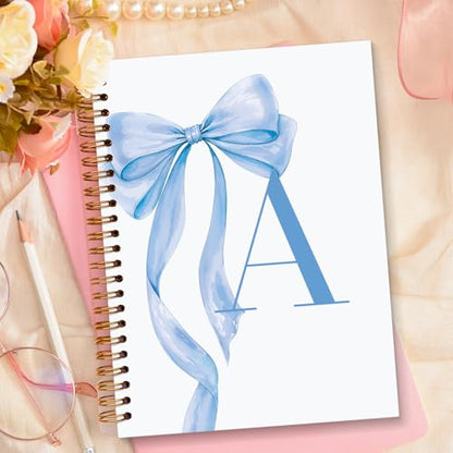 JXREQ Coquette Blue Bow Personalized Notebook, Initial Letter A Monogram Journal, Preppy Girly Ribbon Bow Journal, Monogrammed Gifts for Women, Aesthetic Spiral Notebook 5.5x8.3 - color: A Blue