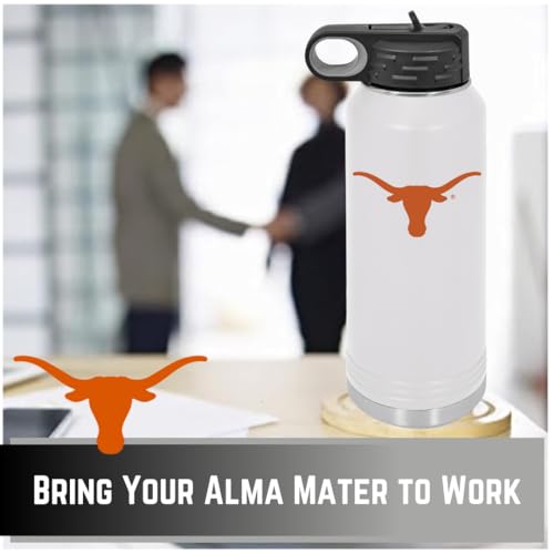 University of Texas at Austin 32oz Stainless Steel Double Walled White Beverage Bottle with Flip Straw Spout - College Gear for Playoff Season – For Office, Home or Auto – Show your Longhorn Pride - style: Texas / White