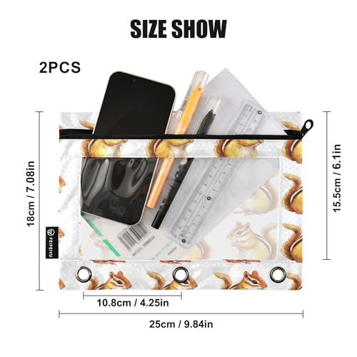Chipmunks Animals Binder Pouch 3 Ring Clear Pouches with Zipper Pen Organizer for Office, 2 Pack - color: Multi-chipmunks Animals