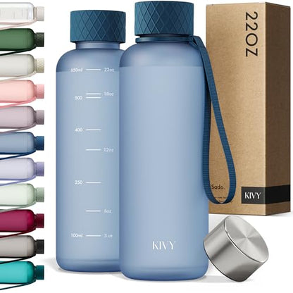 KIVY Slim Water Bottle 22oz [Lightweight & Shatterproof] - Reusable Tritan Water Bottle - Leak Proof Bottle for Women & Men - Water bottle no straw - Dishwasher Safe - BPA Free - Blue - color: 05 Navy Blue, size: 22oz