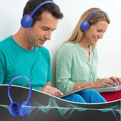 Flutesan 30 Pack Wired Headphones, Adjustable On Ear Headphones with Stereo, Earbuds for Schools, Laptop, Travel, Plane, Tablet - color: Blue